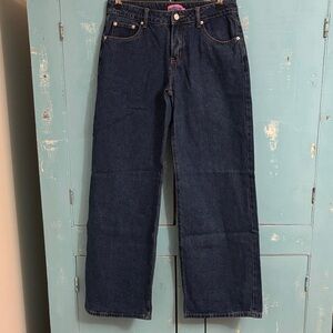 edikted Dark Bagged Blue Denim Jeans